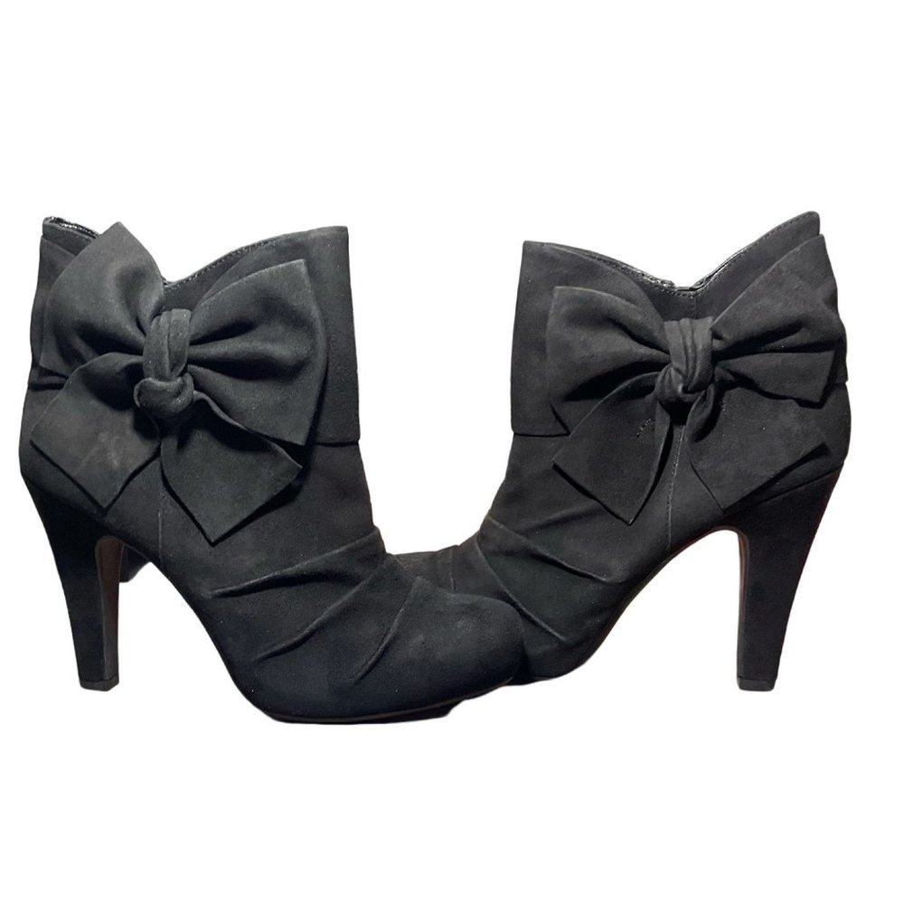 Gianni Bini Black Leather Suede Black Bootie Heel 9M